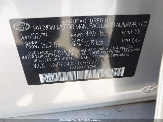 Photo 8 VIN: 5NPE34AF1KH767773 - HYUNDAI SONATA 