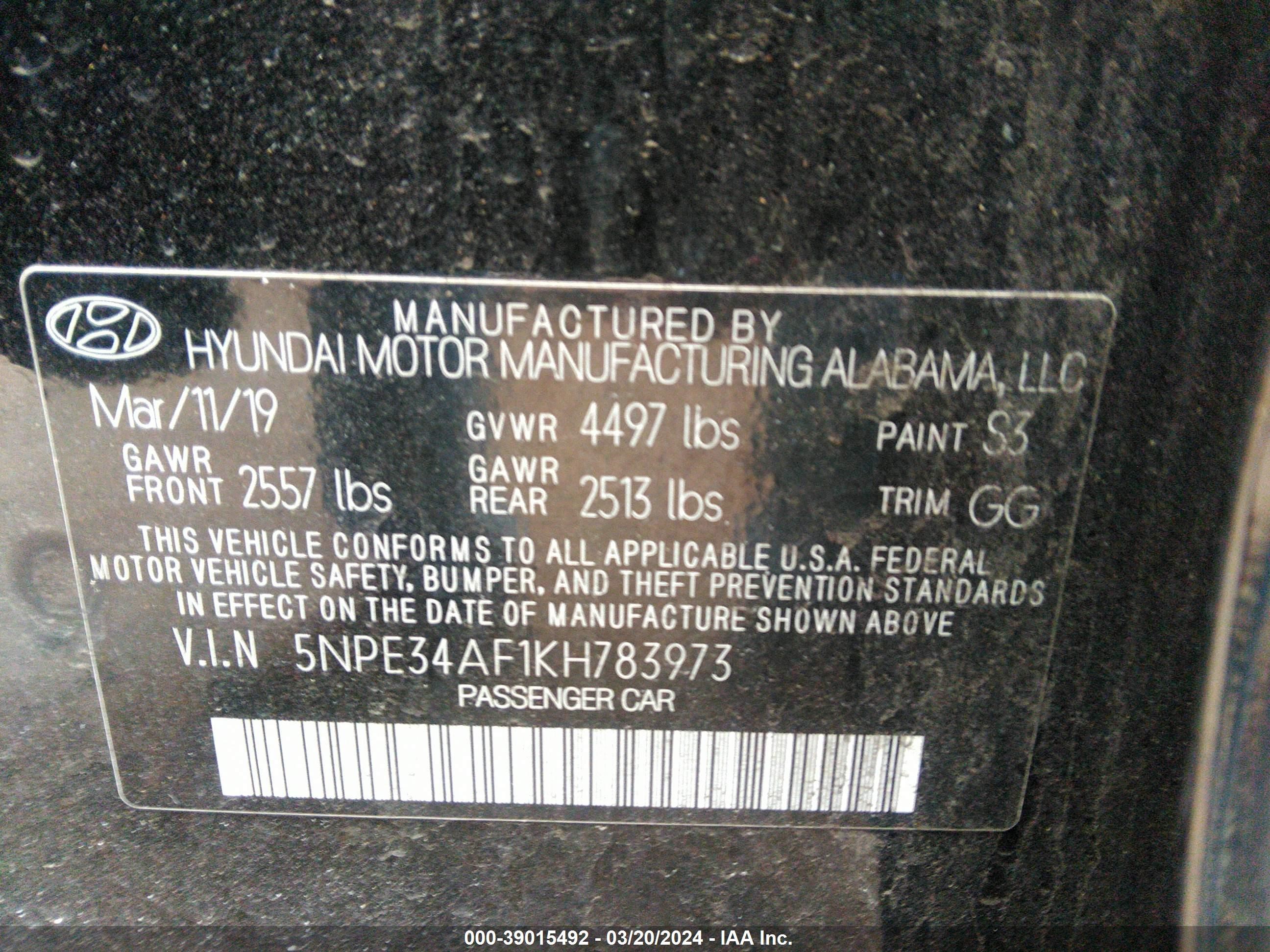 Photo 8 VIN: 5NPE34AF1KH783973 - HYUNDAI SONATA 