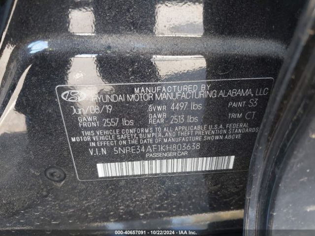 Photo 8 VIN: 5NPE34AF1KH803638 - HYUNDAI SONATA 