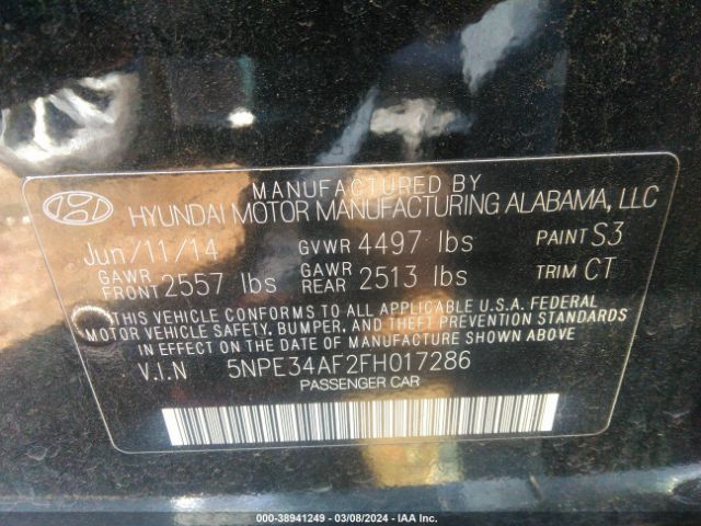 Photo 8 VIN: 5NPE34AF2FH017286 - HYUNDAI SONATA 