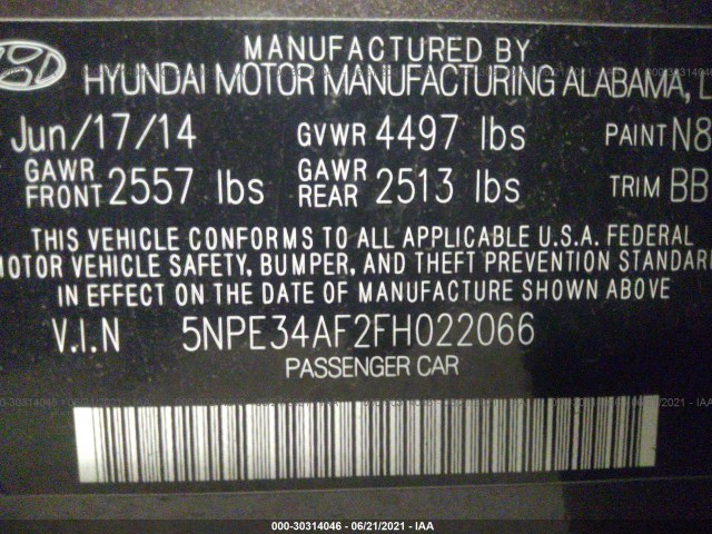 Photo 8 VIN: 5NPE34AF2FH022066 - HYUNDAI SONATA 