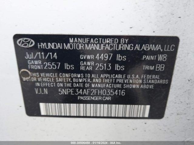 Photo 8 VIN: 5NPE34AF2FH035416 - HYUNDAI SONATA 