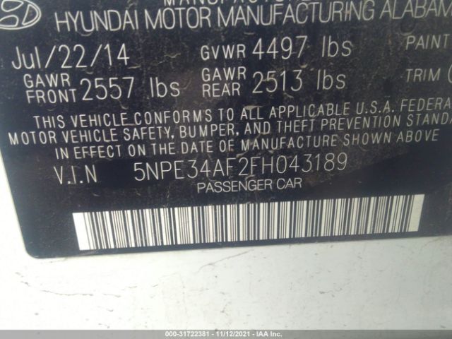 Photo 8 VIN: 5NPE34AF2FH043189 - HYUNDAI SONATA 