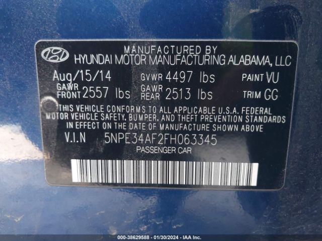 Photo 8 VIN: 5NPE34AF2FH063345 - HYUNDAI SONATA 