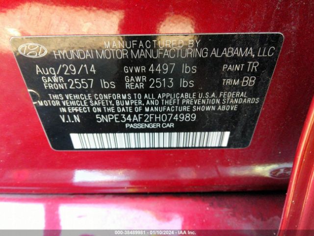 Photo 8 VIN: 5NPE34AF2FH074989 - HYUNDAI SONATA 