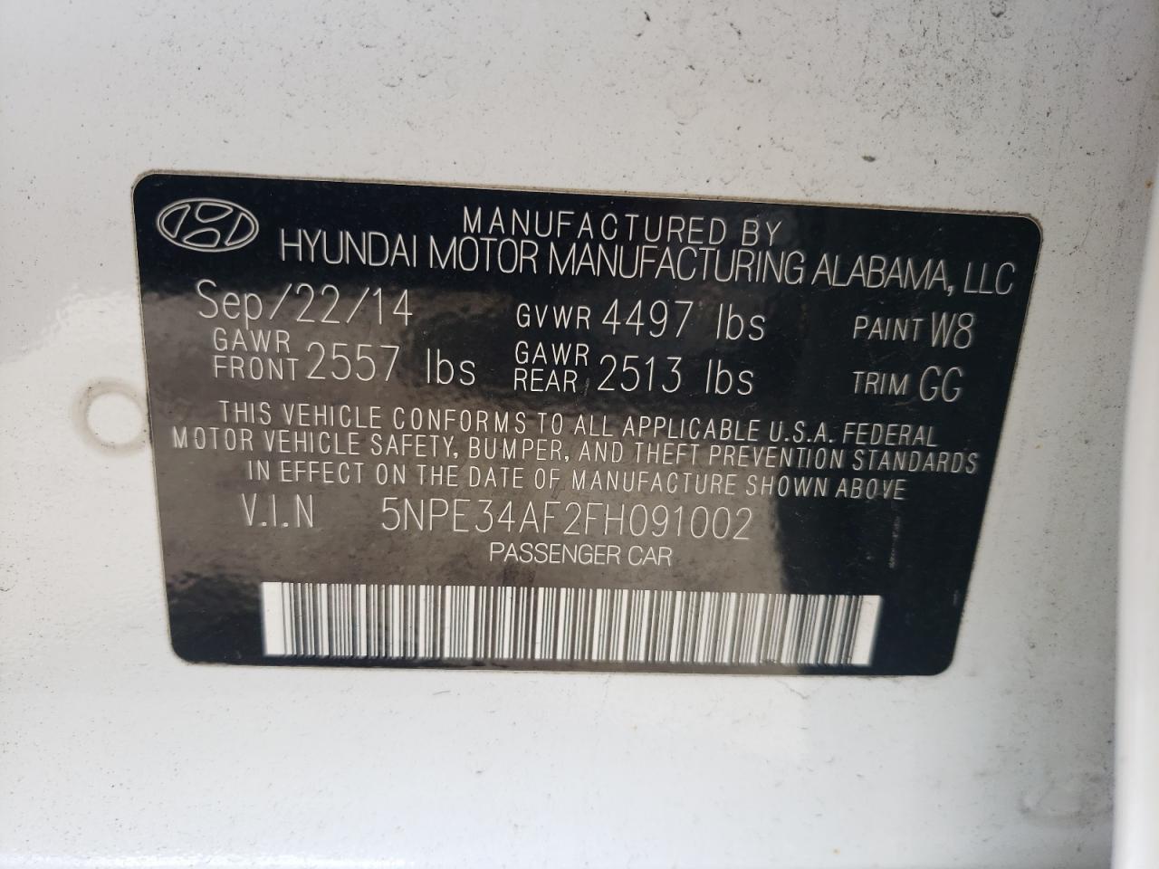 Photo 11 VIN: 5NPE34AF2FH091002 - HYUNDAI SONATA 