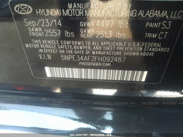 Photo 8 VIN: 5NPE34AF2FH092487 - HYUNDAI SONATA 