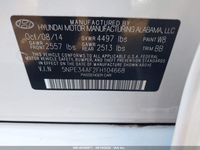 Photo 8 VIN: 5NPE34AF2FH104668 - HYUNDAI SONATA 