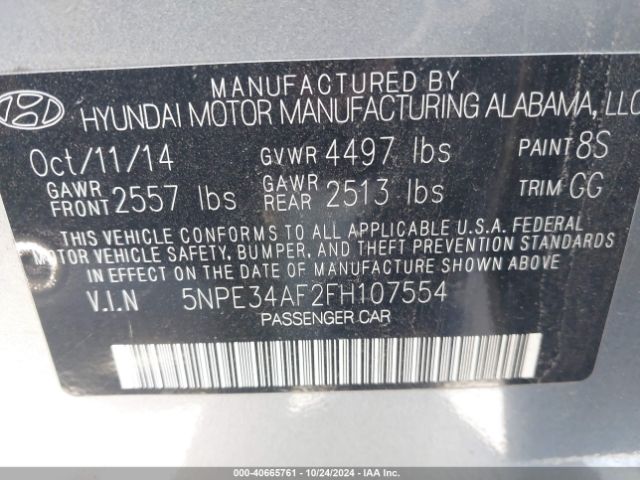 Photo 8 VIN: 5NPE34AF2FH107554 - HYUNDAI SONATA 