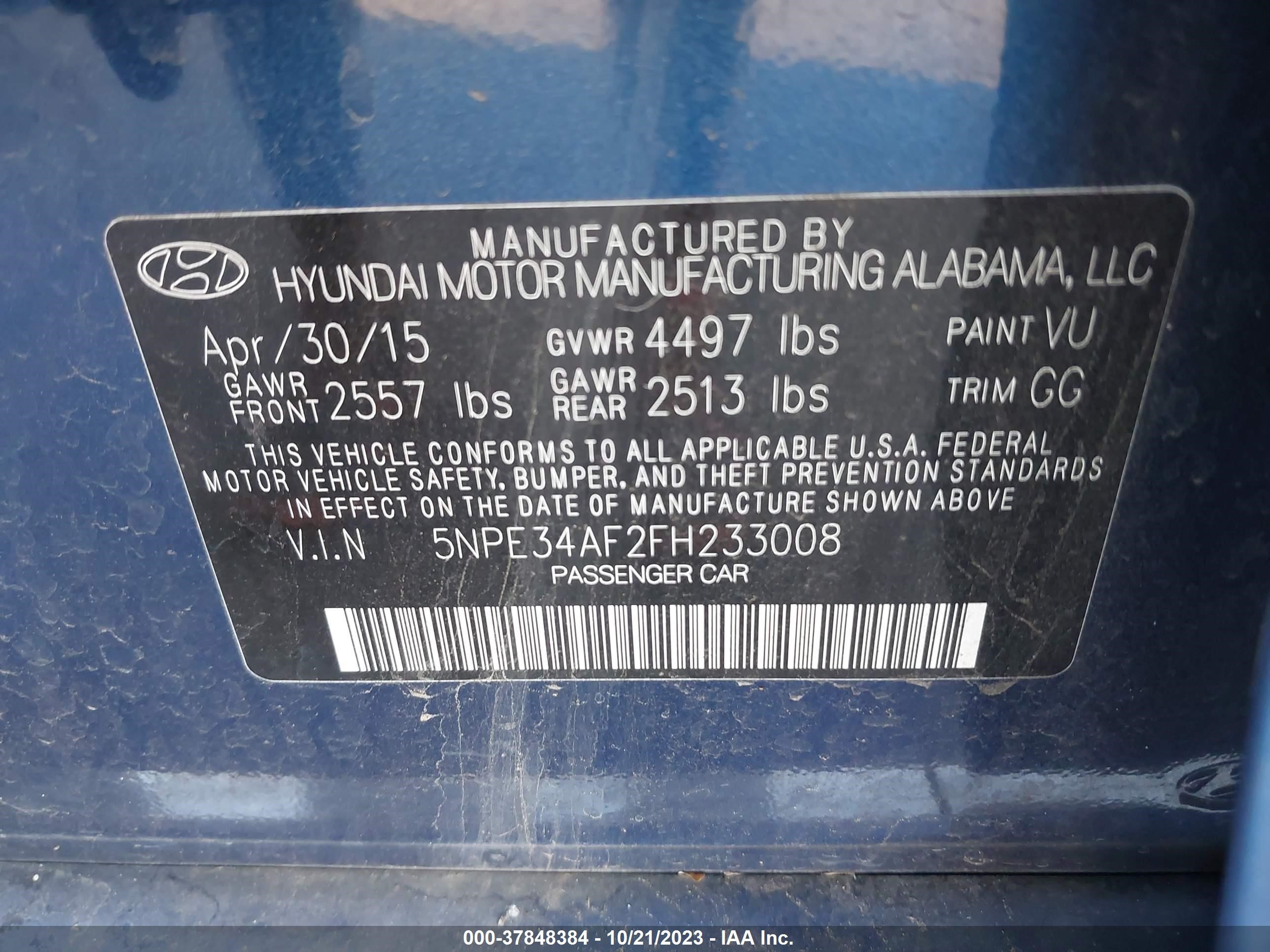 Photo 8 VIN: 5NPE34AF2FH233008 - HYUNDAI SONATA 