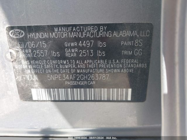 Photo 8 VIN: 5NPE34AF2GH263787 - HYUNDAI SONATA 