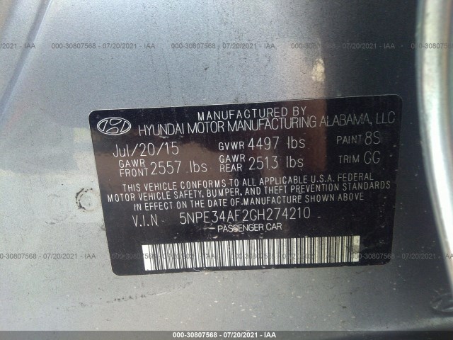 Photo 8 VIN: 5NPE34AF2GH274210 - HYUNDAI SONATA 