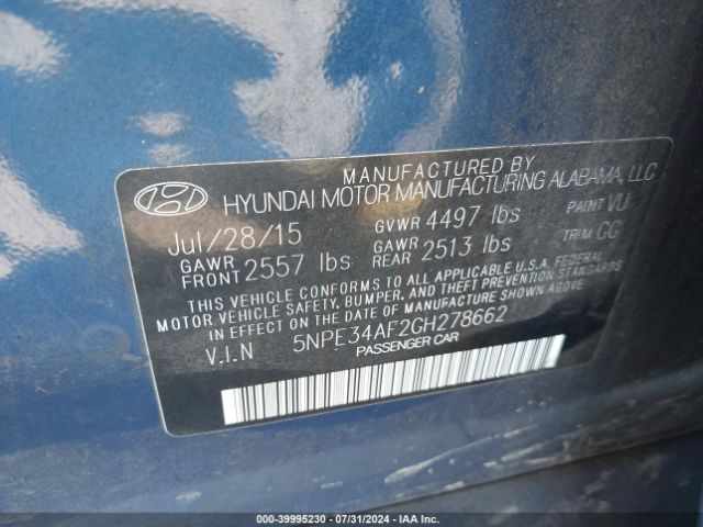 Photo 8 VIN: 5NPE34AF2GH278662 - HYUNDAI SONATA 