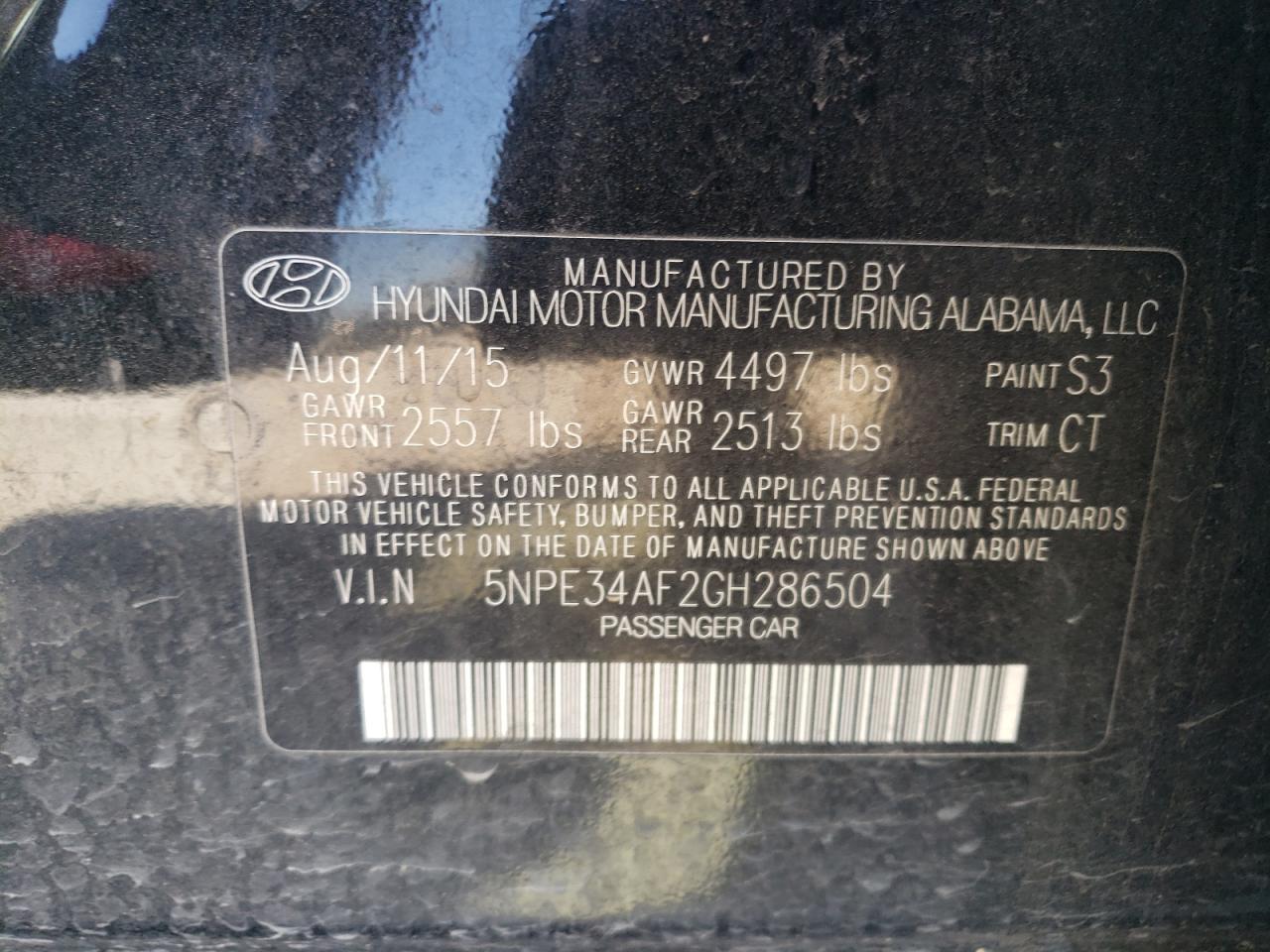 Photo 11 VIN: 5NPE34AF2GH286504 - HYUNDAI SONATA 