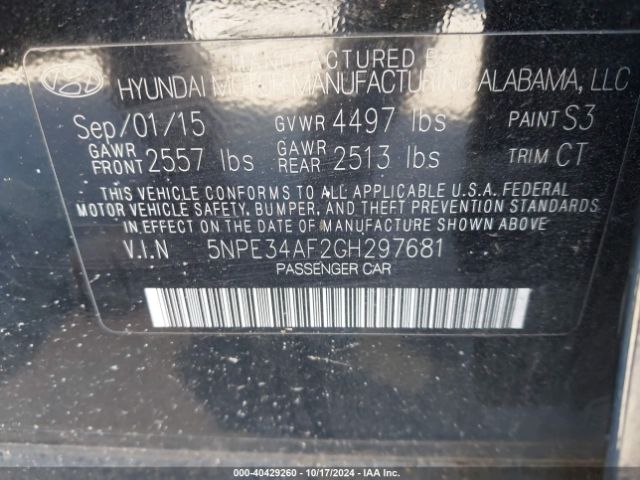 Photo 8 VIN: 5NPE34AF2GH297681 - HYUNDAI SONATA 