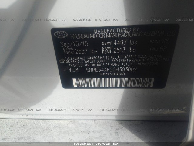 Photo 8 VIN: 5NPE34AF2GH303009 - HYUNDAI SONATA 