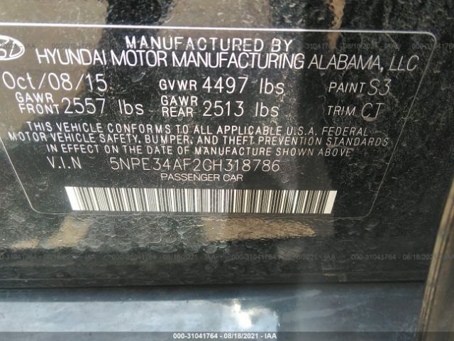 Photo 8 VIN: 5NPE34AF2GH318786 - HYUNDAI SONATA 