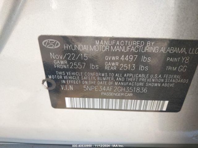 Photo 8 VIN: 5NPE34AF2GH351836 - HYUNDAI SONATA 