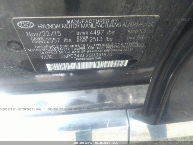 Photo 8 VIN: 5NPE34AF2GH351870 - HYUNDAI SONATA 