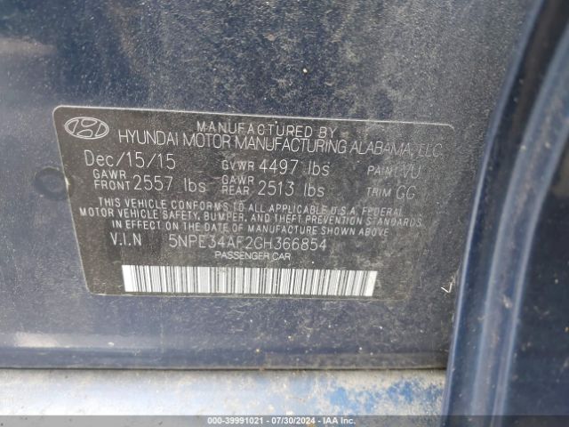 Photo 8 VIN: 5NPE34AF2GH366854 - HYUNDAI SONATA 