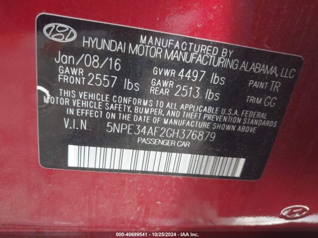 Photo 8 VIN: 5NPE34AF2GH376879 - HYUNDAI SONATA 