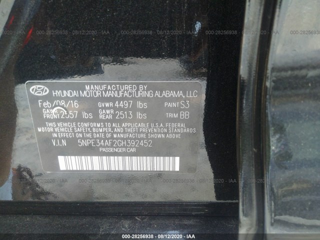 Photo 8 VIN: 5NPE34AF2GH392452 - HYUNDAI SONATA 