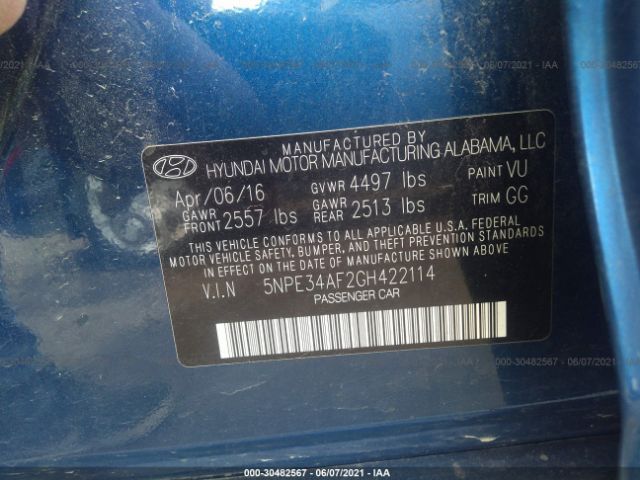 Photo 8 VIN: 5NPE34AF2GH422114 - HYUNDAI SONATA 