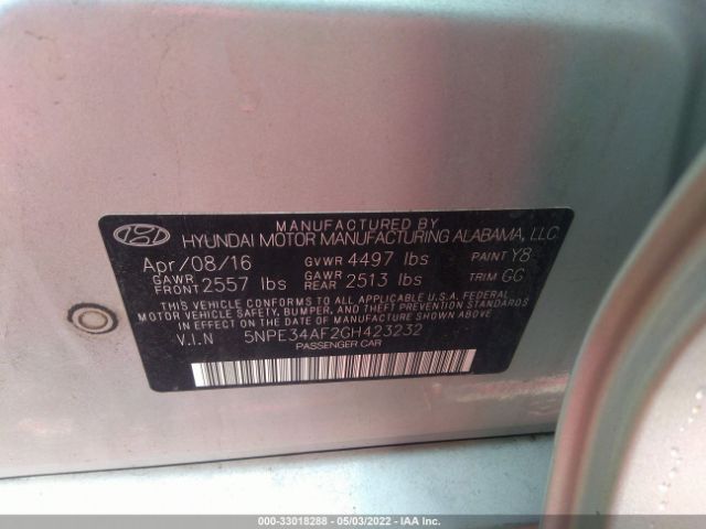 Photo 8 VIN: 5NPE34AF2GH423232 - HYUNDAI SONATA 