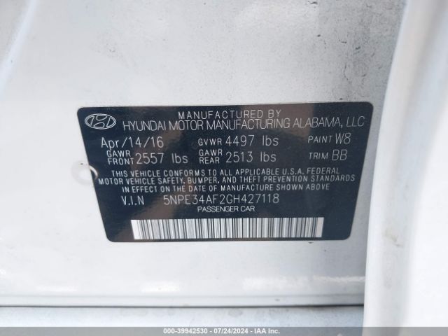 Photo 8 VIN: 5NPE34AF2GH427118 - HYUNDAI SONATA 