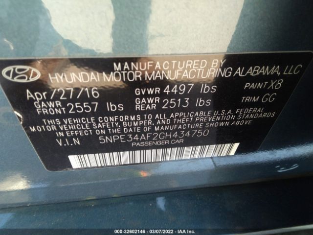 Photo 8 VIN: 5NPE34AF2GH434750 - HYUNDAI SONATA 