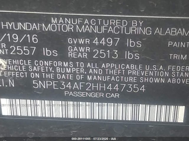 Photo 8 VIN: 5NPE34AF2HH447354 - HYUNDAI SONATA 