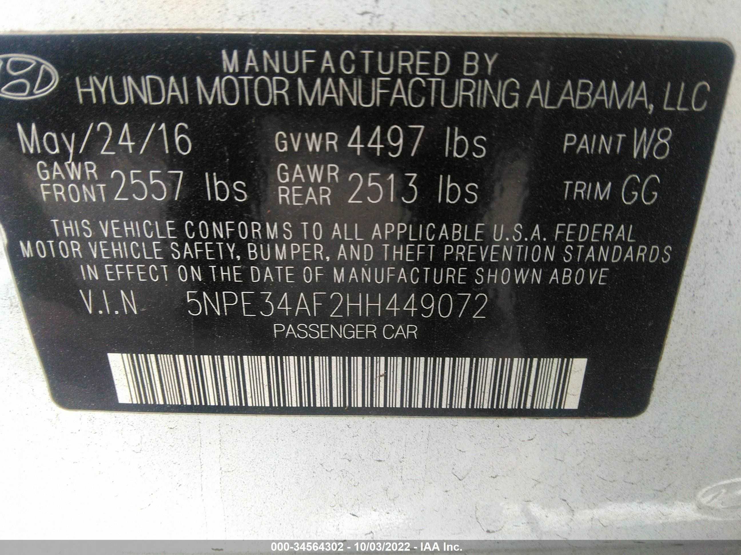 Photo 8 VIN: 5NPE34AF2HH449072 - HYUNDAI SONATA 