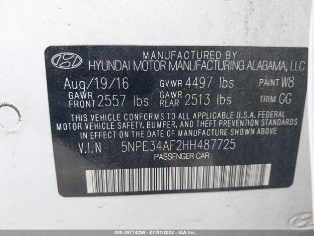 Photo 8 VIN: 5NPE34AF2HH487725 - HYUNDAI SONATA 