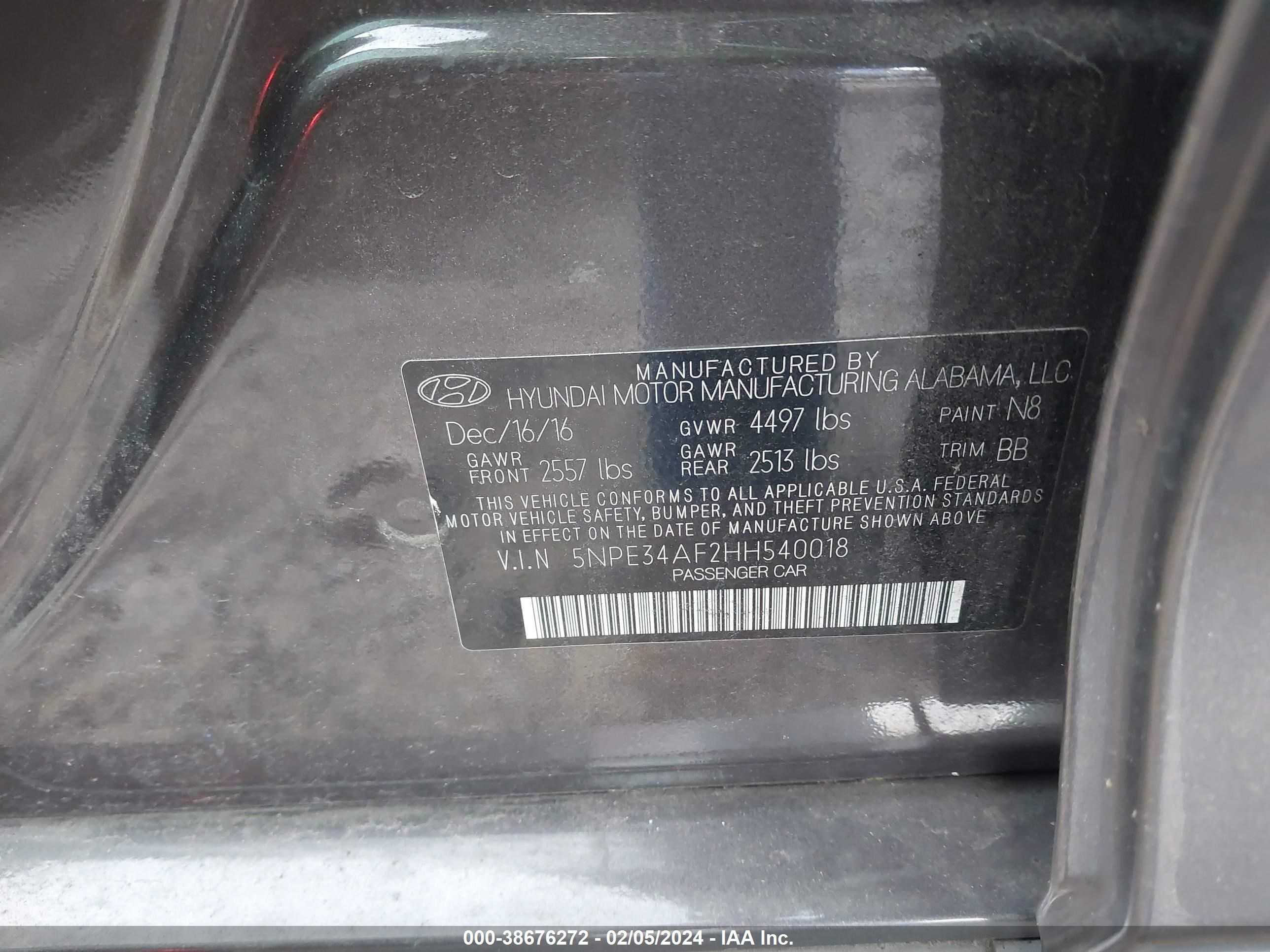 Photo 8 VIN: 5NPE34AF2HH540018 - HYUNDAI SONATA 