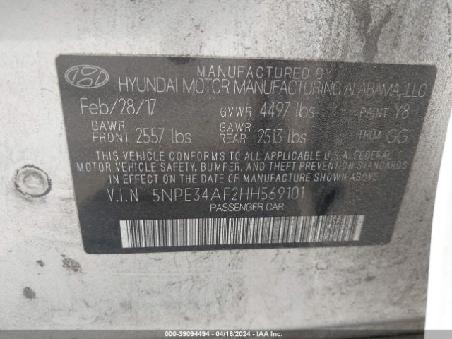 Photo 8 VIN: 5NPE34AF2HH569101 - HYUNDAI SONATA 