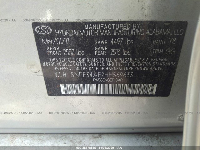 Photo 8 VIN: 5NPE34AF2HH569633 - HYUNDAI SONATA 