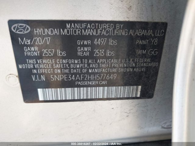 Photo 8 VIN: 5NPE34AF2HH577649 - HYUNDAI SONATA 