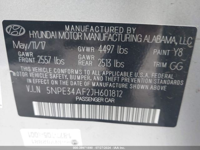 Photo 8 VIN: 5NPE34AF2JH601812 - HYUNDAI SONATA 