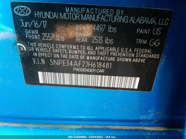 Photo 8 VIN: 5NPE34AF2JH618481 - HYUNDAI SONATA 