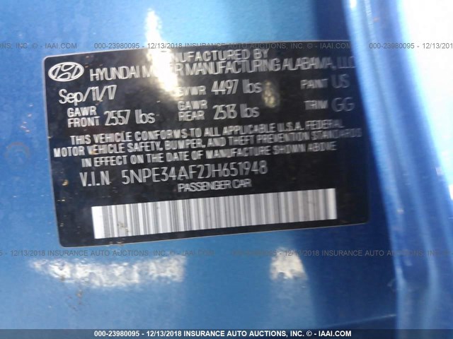 Photo 8 VIN: 5NPE34AF2JH651948 - HYUNDAI SONATA 