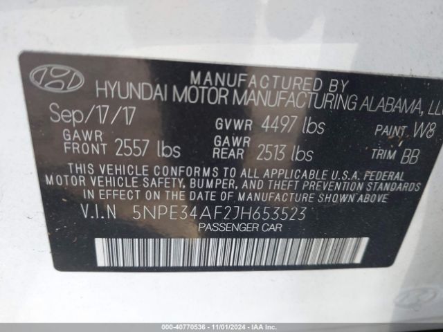 Photo 8 VIN: 5NPE34AF2JH653523 - HYUNDAI SONATA 