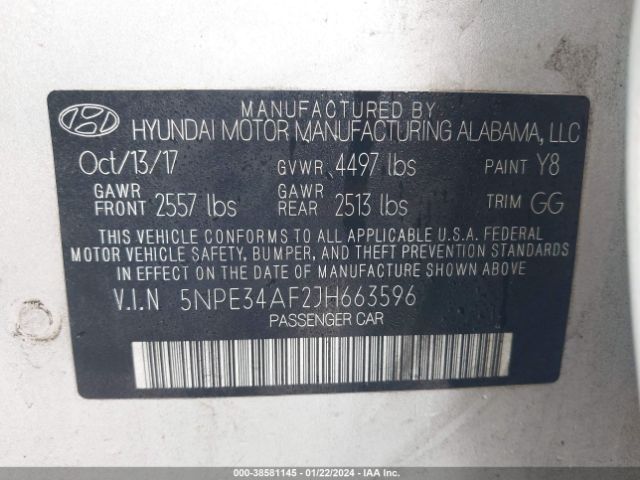 Photo 8 VIN: 5NPE34AF2JH663596 - HYUNDAI SONATA 