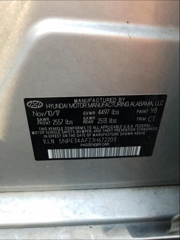 Photo 9 VIN: 5NPE34AF2JH672203 - HYUNDAI SONATA SPO 