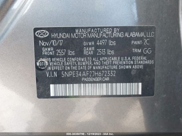 Photo 8 VIN: 5NPE34AF2JH672332 - HYUNDAI SONATA 