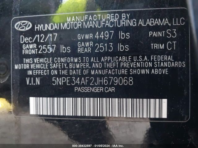 Photo 8 VIN: 5NPE34AF2JH679068 - HYUNDAI SONATA 