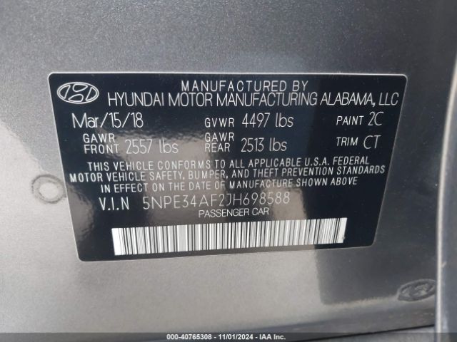 Photo 8 VIN: 5NPE34AF2JH698588 - HYUNDAI SONATA 