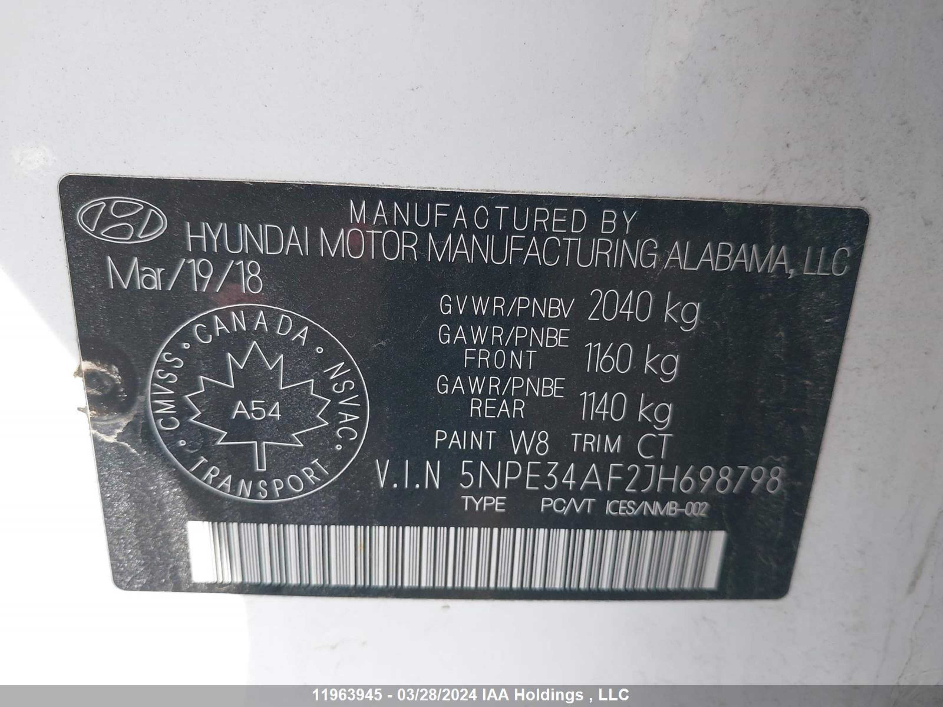 Photo 8 VIN: 5NPE34AF2JH698798 - HYUNDAI SONATA 