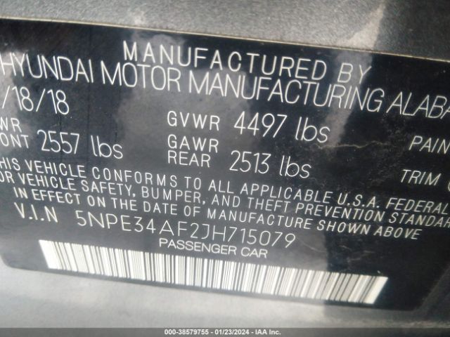 Photo 8 VIN: 5NPE34AF2JH715079 - HYUNDAI SONATA 