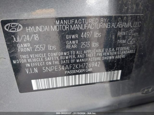 Photo 8 VIN: 5NPE34AF2KH726942 - HYUNDAI SONATA 