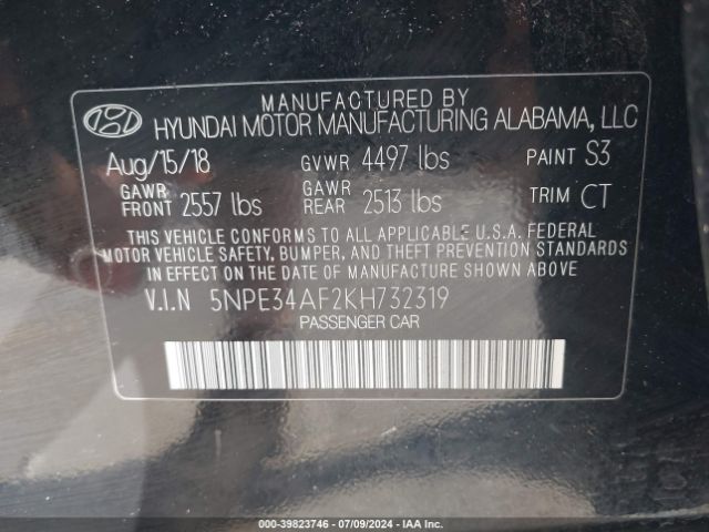 Photo 8 VIN: 5NPE34AF2KH732319 - HYUNDAI SONATA 